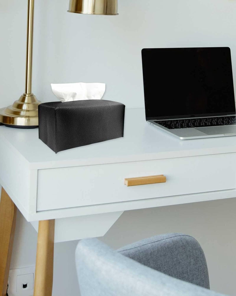 JESMINI Tissue Box Holder Rectangular Leather – with Bottom Belt [, Black] Modern Long PU Leather Rectangle Tissue Box Cover Holder Decorative for Bathroom Vanity Countertop/Night Stands/Office Desk - Image 3